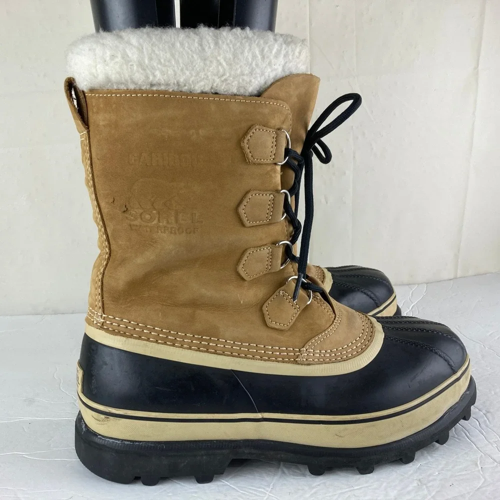 Sorel‎ Caribou Winter Boots Mens 12 Buff Black Waterproof Snow Boots Gorpcore